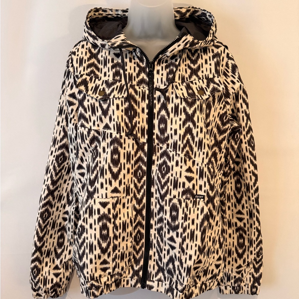 Volcom Black & White Abstract Print Rain Jacket